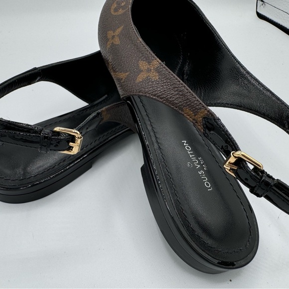 Authentic LOUIS VUITTON Patent Monogram Cherie Slingback Ballerina Flats 37 - Picture 4 of 8